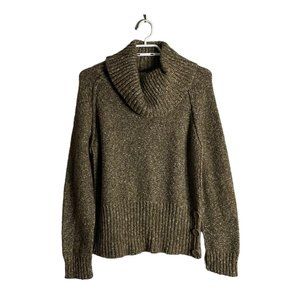 University Club Women’s Brown Cowl Neck Button Accent Sweater